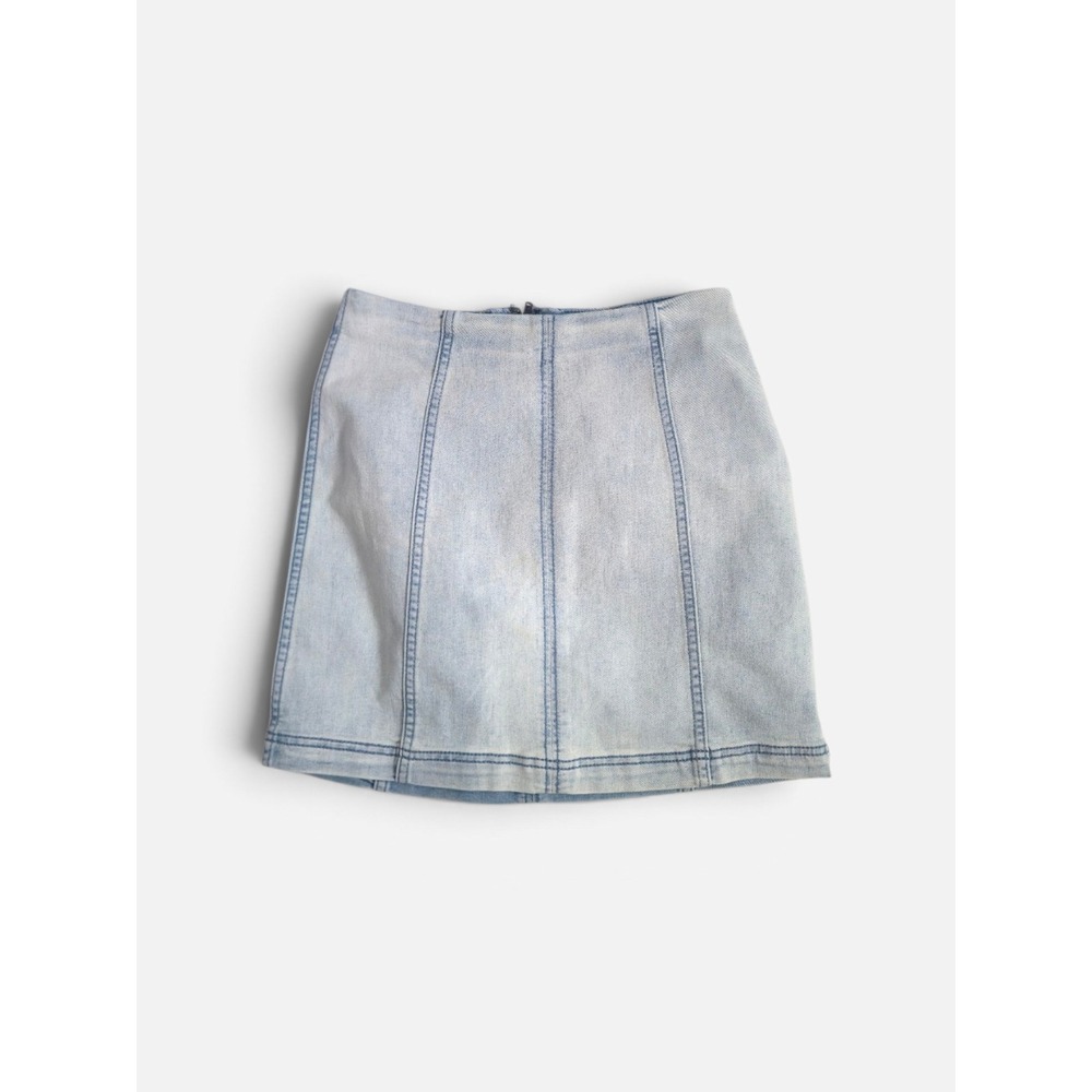 Free People Women's Light Blue Denim High Waist Mini Skirt Seamed A-Line Size 2
